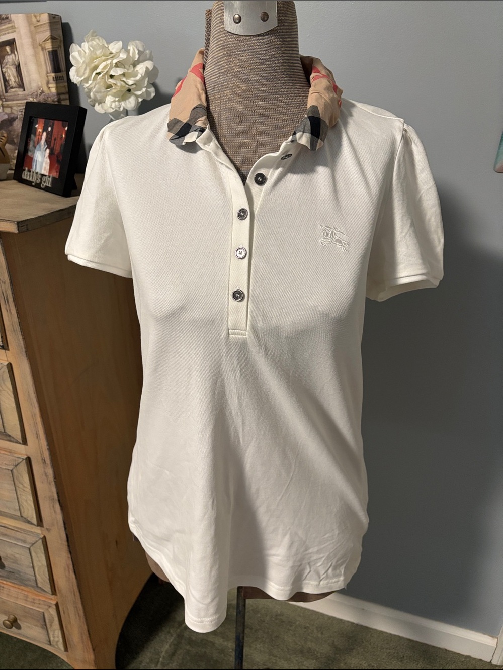 Burberry Brit Novacheck Trim White Polo Shirt